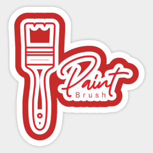 Paint Brush with Text Sticker design logo vector. Painting working tool equipment icon concept. Painting Brush sticker vector design with shadow. Sticker